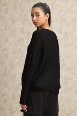 CASUAL MESH KNIT SWEATER-BLACK