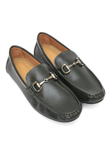 LUXE PERFORATED LEATHER LOAFERS-GREEN