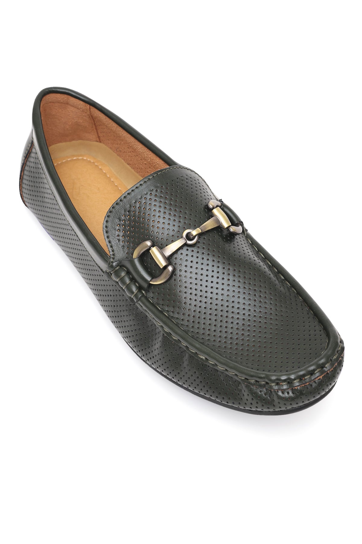 LUXE PERFORATED LEATHER LOAFERS-GREEN