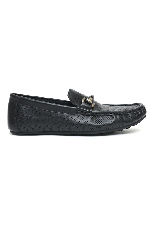 LUXE PERFORATED LEATHER LOAFERS-BLACK