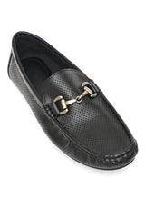 LUXE PERFORATED LEATHER LOAFERS-BLACK