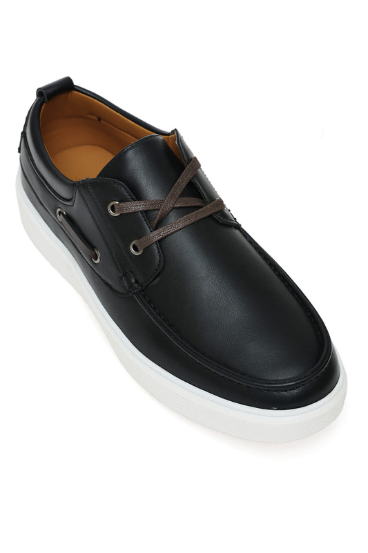 CASUAL LACE-UP BOAT SHOES-BLACK