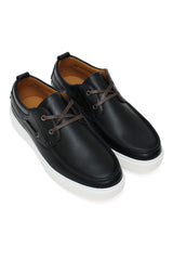 CASUAL LACE-UP BOAT SHOES-BLACK