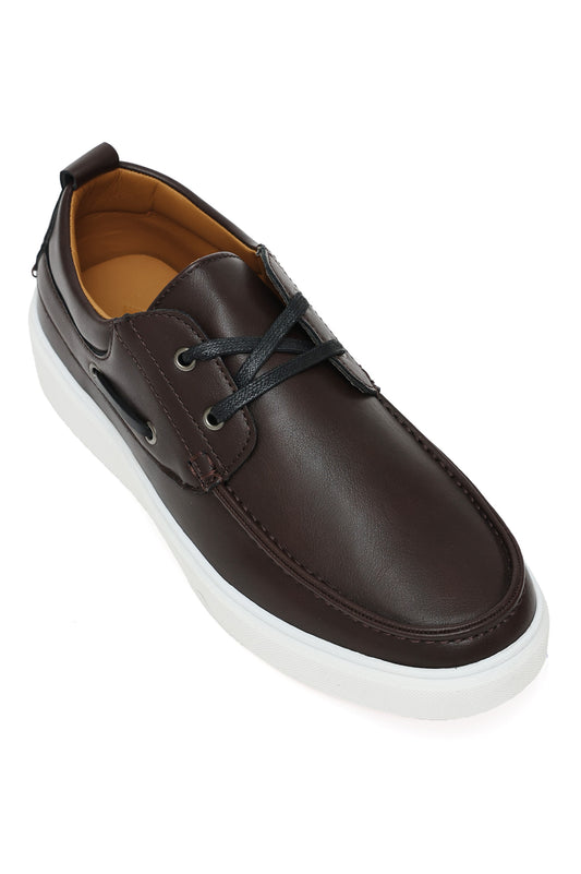 CASUAL LACE-UP BOAT SHOES-COFFEE