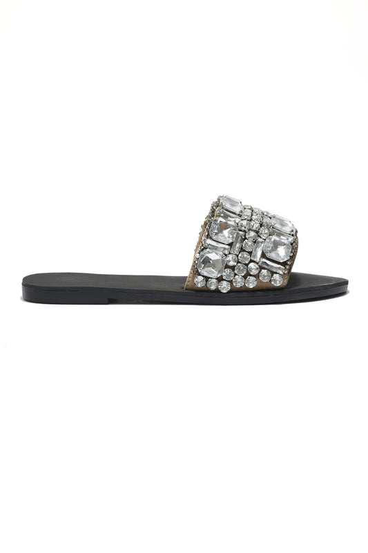 GEMSTONE EMBELLISHED SLIDES-BEIGE