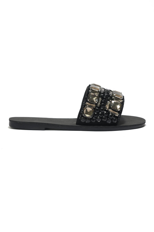 GEMSTONE EMBELLISHED SLIDES-BLACK