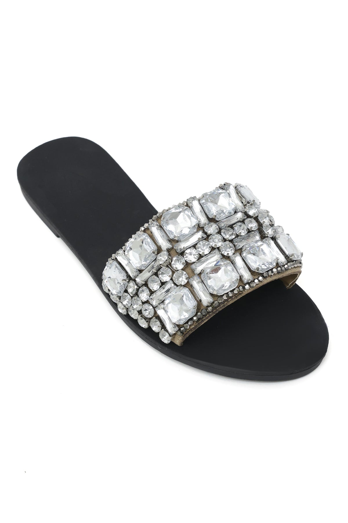 GEMSTONE EMBELLISHED SLIDES-BEIGE