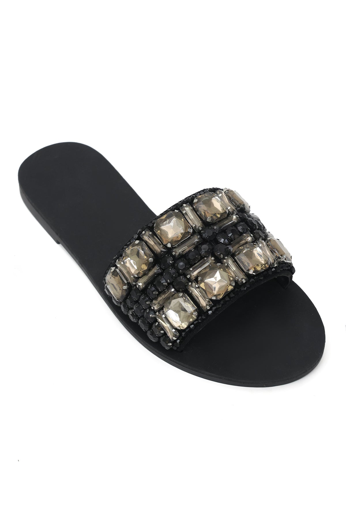 GEMSTONE EMBELLISHED SLIDES-BLACK