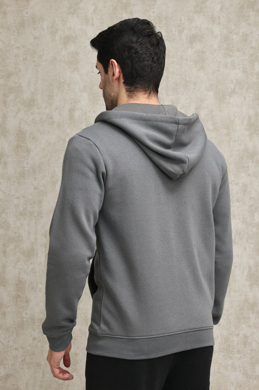 CLASSIC FLEECE-LINED ZIP-UP HOODIE-DK-GREY