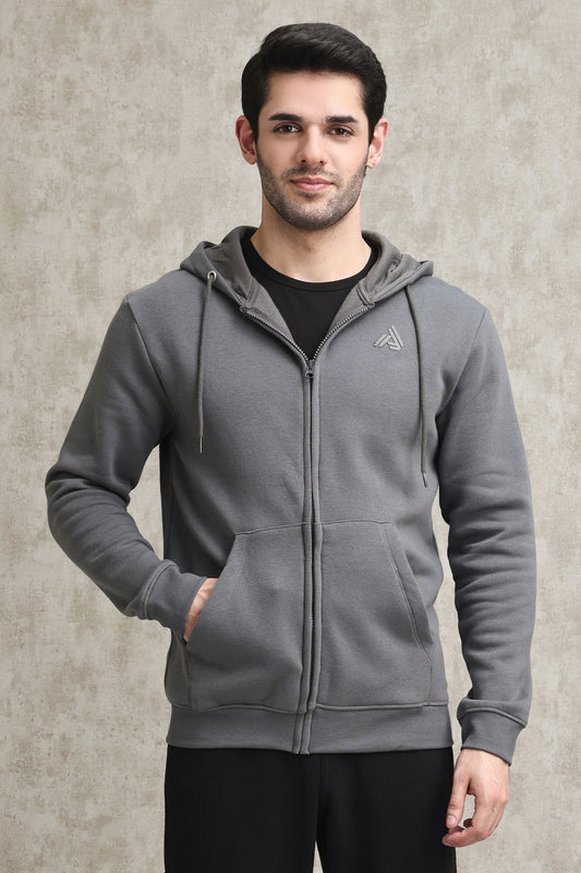 CLASSIC FLEECE-LINED ZIP-UP HOODIE-DK-GREY