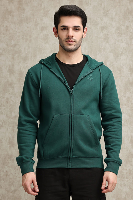 CLASSIC FLEECE-LINED ZIP-UP HOODIE-GREEN