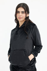 LUXE VELOUR HOODIE LOUNGE SET-BLACK