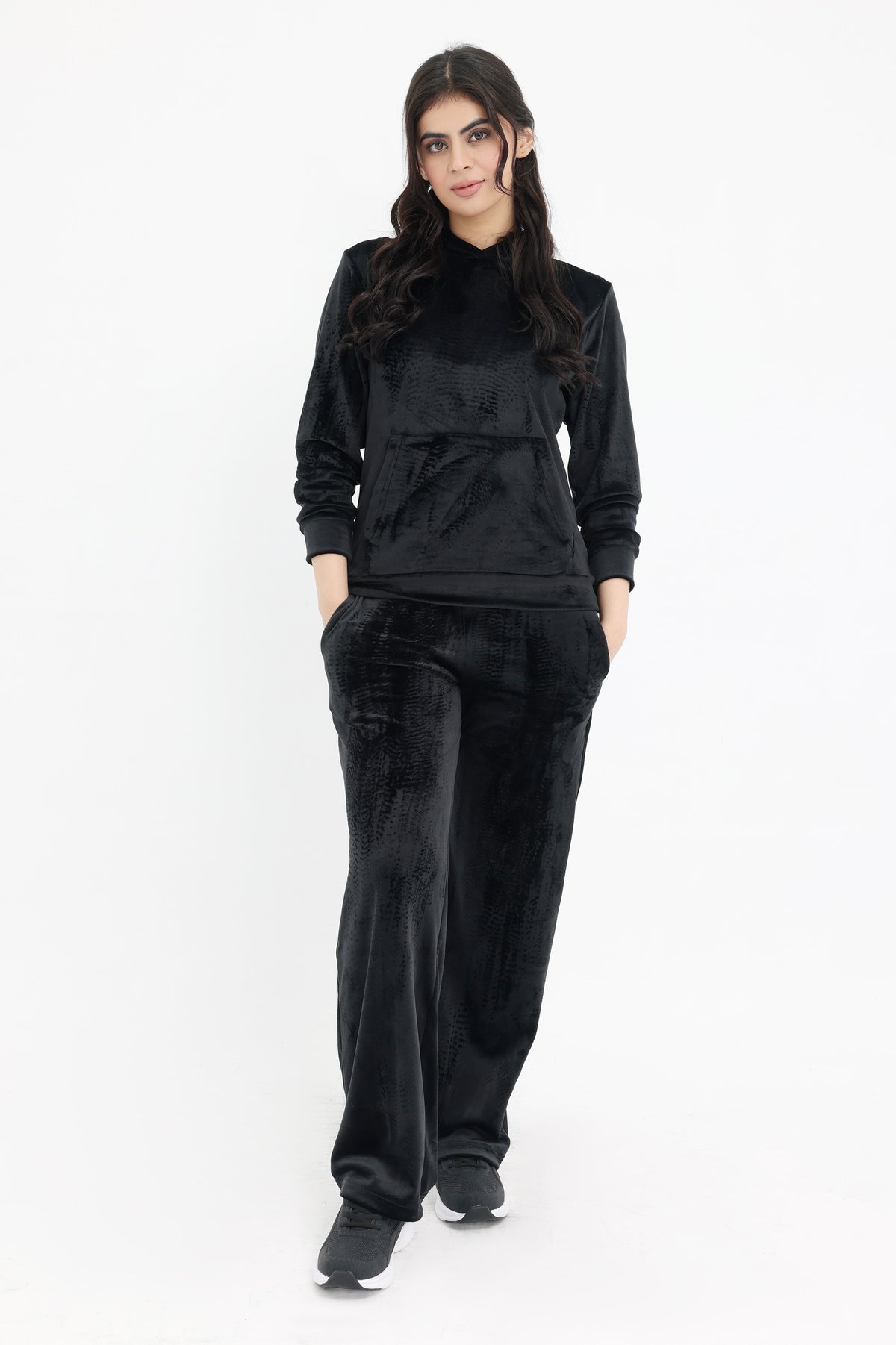 LUXE VELOUR HOODIE LOUNGE SET-BLACK