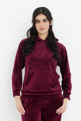 LUXE VELOUR HOODIE LOUNGE SET-BURGUNDY