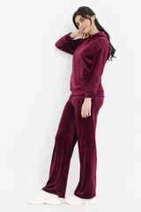 LUXE VELOUR HOODIE LOUNGE SET-BURGUNDY