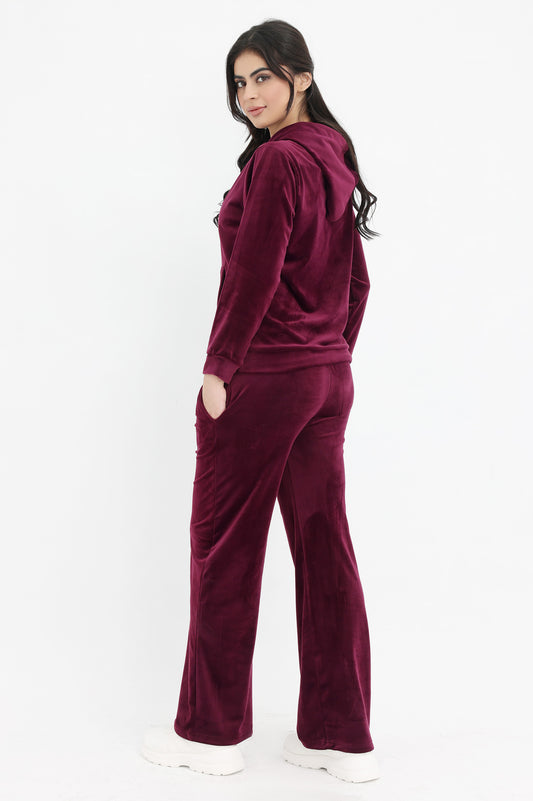 LUXE VELOUR HOODIE LOUNGE SET-BURGUNDY