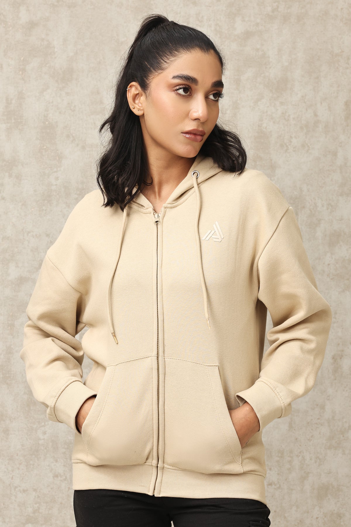 Streamlined Hoodie with Tailored Fit- Khaki