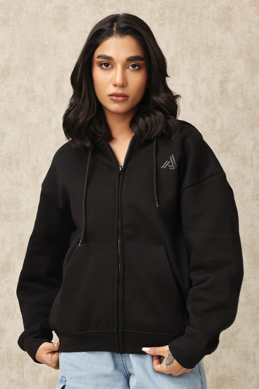 Streamlined Hoodie with Tailored Fit- Black