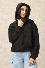 Streamlined Hoodie with Tailored Fit- Black