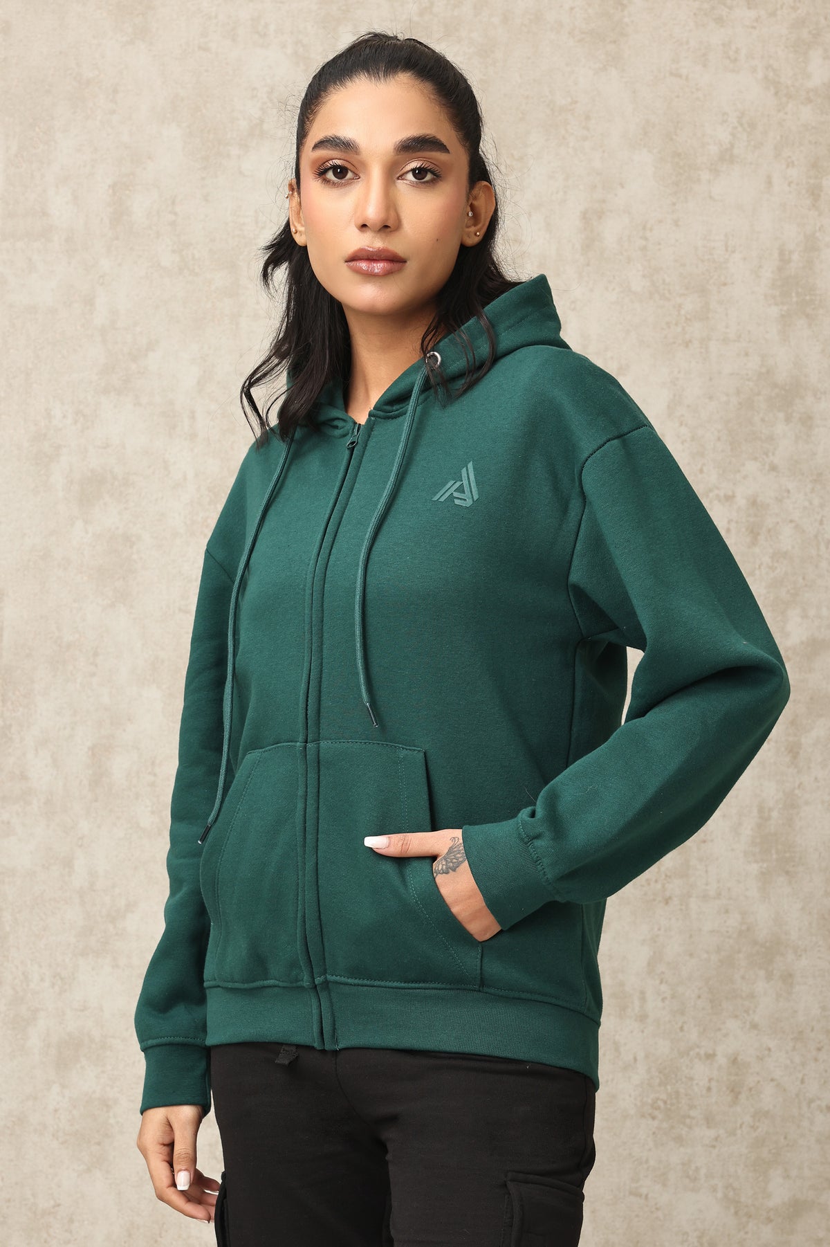 Streamlined Hoodie with Tailored Fit- Green