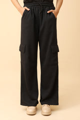 WIDE-LEG CARGO PANTS-BLACK