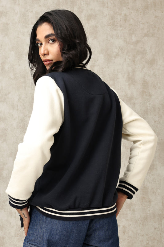 Classic Varsity Jacket-Navy White