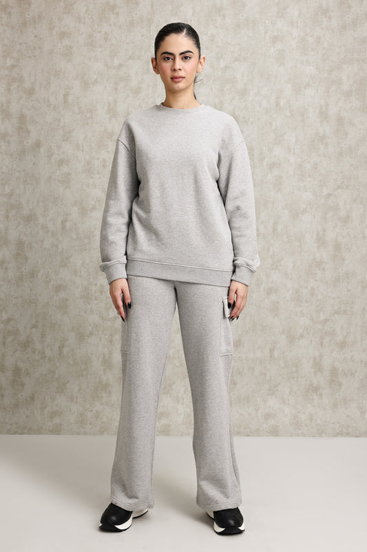 RELAXED FIT MATCHING LOUNGE SET-GREY