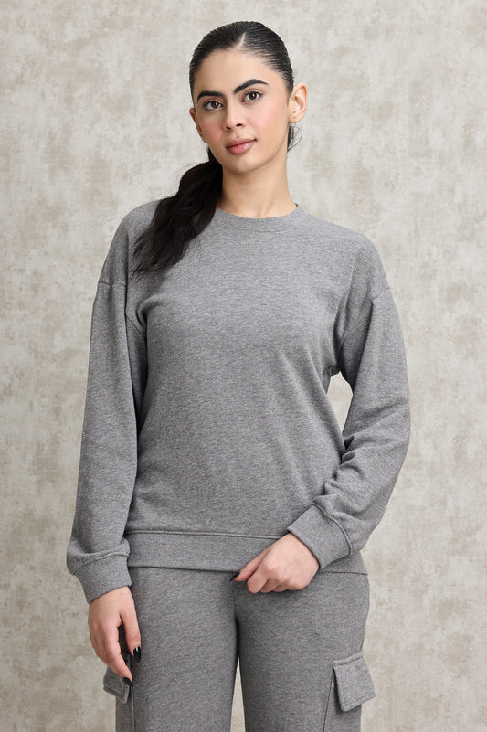 RELAXED FIT MATCHING LOUNGE SET-GREY