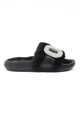 PLUSH GLAM FUR SLIDES-BLACK