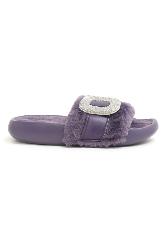 PLUSH GLAM FUR SLIDES-PURPLE