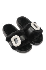 PLUSH GLAM FUR SLIDES-BLACK