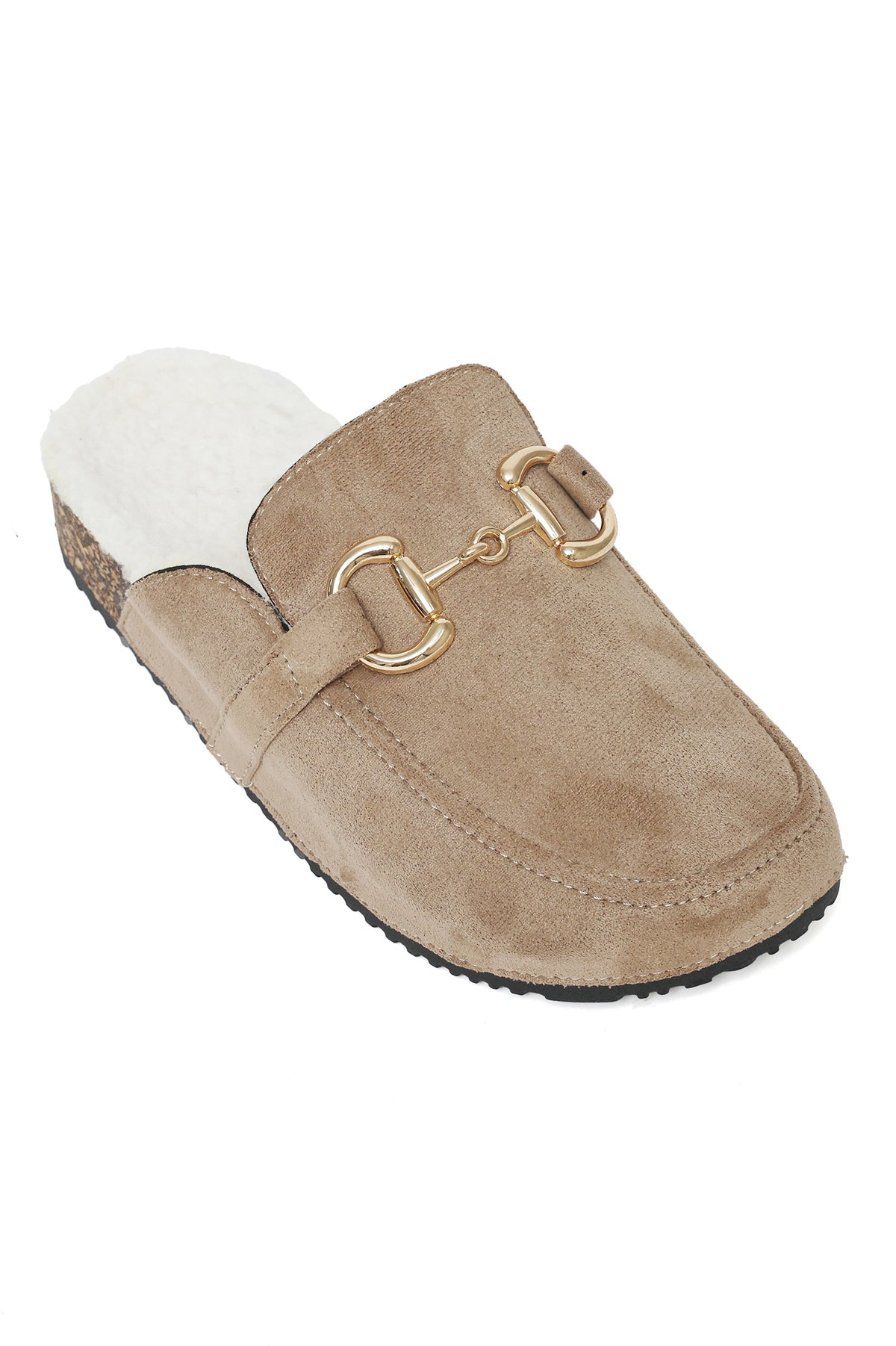 SUEDE FUR-LINED HORSEBIT CLOGS-LT-KHAKI