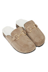 SUEDE FUR-LINED HORSEBIT CLOGS-LT-KHAKI