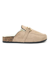 SUEDE FUR-LINED HORSEBIT CLOGS-LT-KHAKI