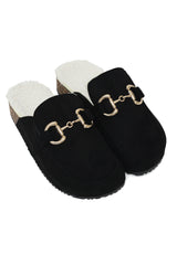 SUEDE FUR-LINED HORSEBIT CLOGS-BLACK