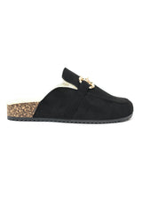 SUEDE FUR-LINED HORSEBIT CLOGS-BLACK