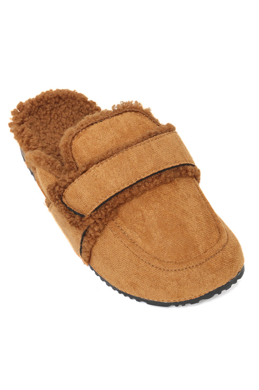 FLEECE-LINED SUEDE SLIP-ONS-CAMEL