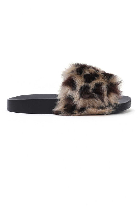 PRINTED FURRY SLIDES-BLACK