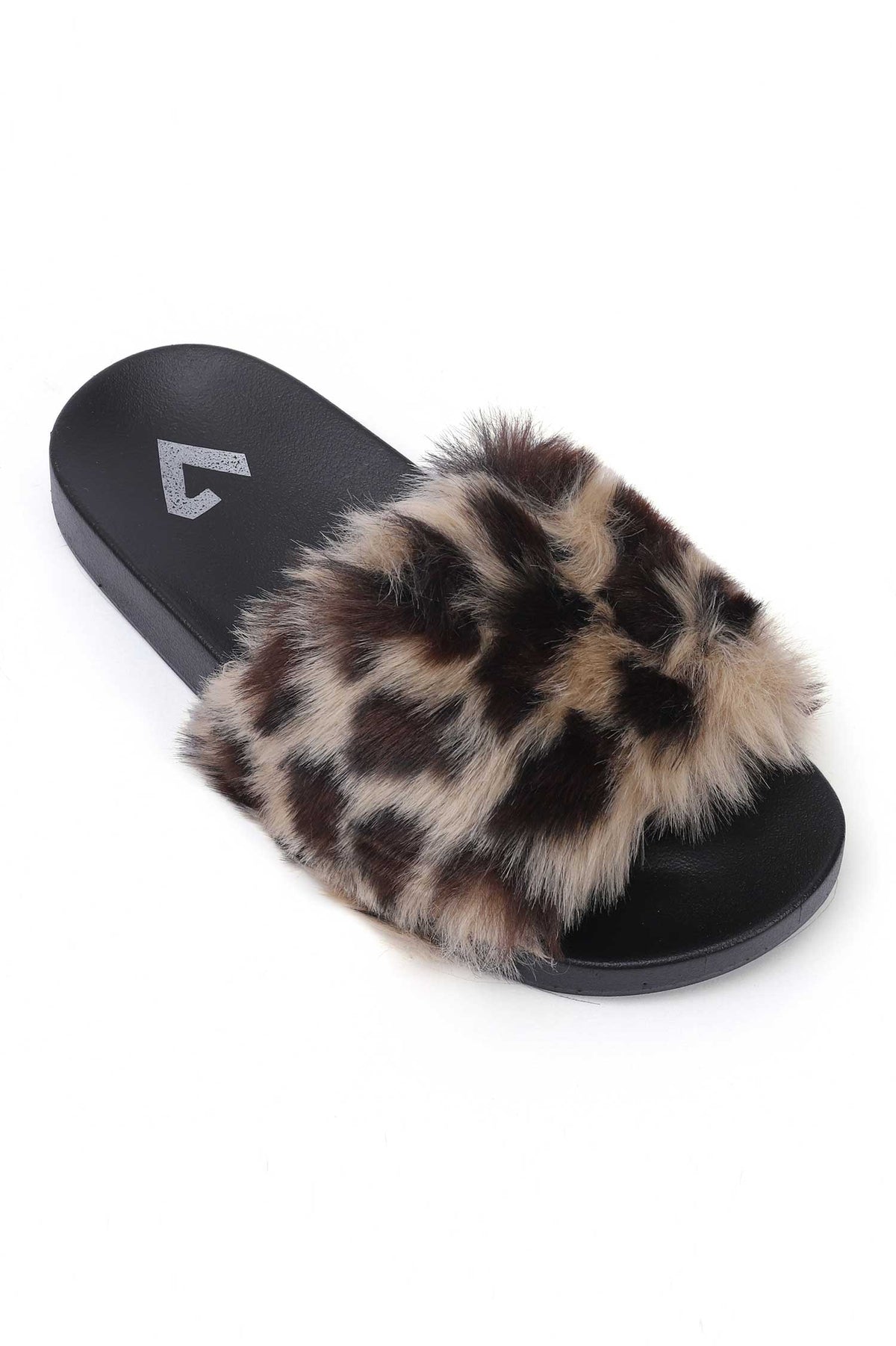 PRINTED FURRY SLIDES-BLACK