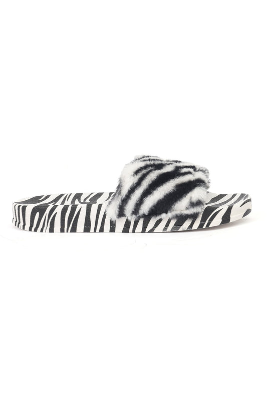 ZEBRA FUR SLIDES-BLACK/WHITE