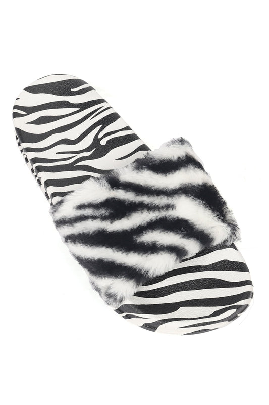 ZEBRA FUR SLIDES-BLACK/WHITE