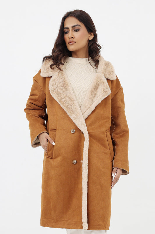 SUEDE LONG COAT-CAMEL