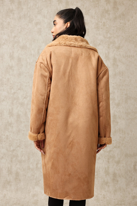 SUEDE LONG COAT-CAMEL