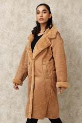 SUEDE LONG COAT-CAMEL