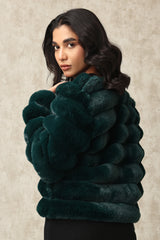 LUXE FAUX FUR JACKET WITH STRUCTURED DESIGN-OLIVE