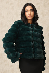 LUXE FAUX FUR JACKET WITH STRUCTURED DESIGN-OLIVE