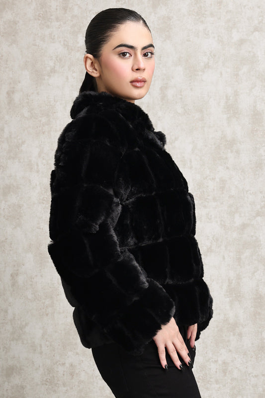 COZY FAUX FUR JACKET-BLACK