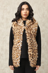 PLUSH FAUX FUR VEST WITH LAYERED DETAILING-brown