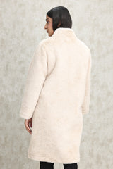 VELVETY FAUX FUR OVERCOAT-BEIGE