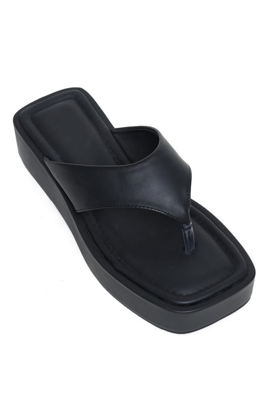 PLATFORM THONG SANDALS-BLACK